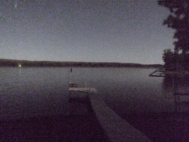 Last night a webcam, on the west shore, pointed east and set up to detect motion, captured an exploding meteor over the lake just after 2:38:43 AM local time.