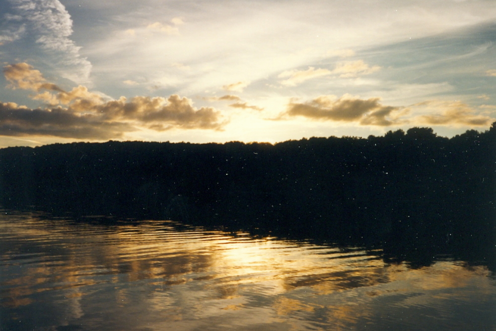 The sun was setting, but the lake was super calm.