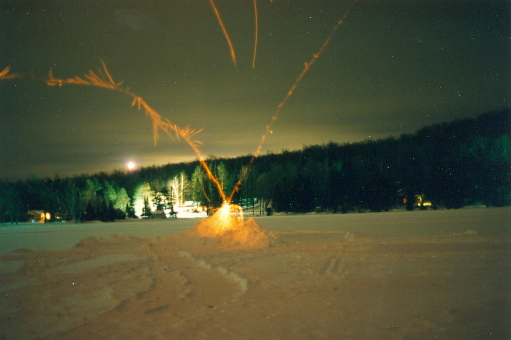 It took over an hour to launch most of the 4 gross of rockets. A few were left unlit due to freezing fingers and lighters.