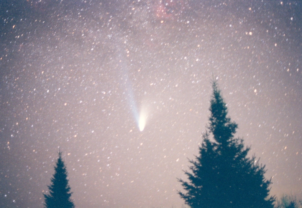 Comet Hale-Bopp was much better than 2 suckers, a perch, and an empty wine bottle. You could see it with the naked eye and film captured the blue ion tail. Best Comet Ever.