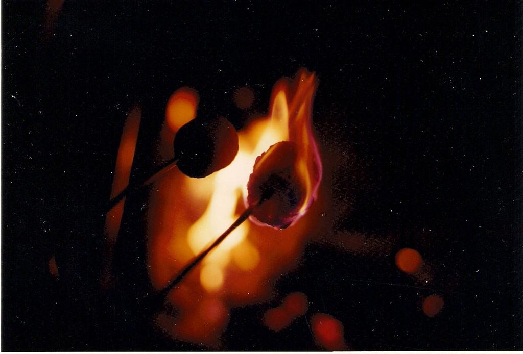 The first marshmallows were browned over the fire after the sun went down. Some were more blacked than browned.