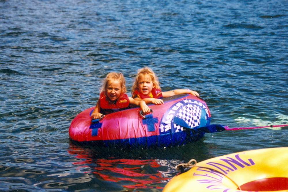 Our littles can't quite ski yet, but are big enough to be tossed into a tube and towed around.