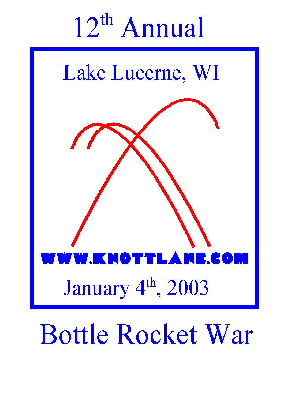 Started in 1992, the annual Lake Lucerne Bottle Rocket War has become a winter tradition.  This year fort construction will begin on January 2nd and the event will start on January 4th at around 6:00 PM.  All are invited to both the war and the post war party where tales of bottle rocket terror and glory are told.<br><br><br>-Nemo