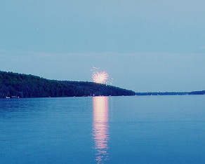 The night brought firework displays over most of the shoreline.  This particular one was launched by Rouge Power on the east shore.