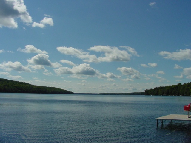 Saturday turned warmer with fewer clouds.  The still water that covered the entire lake was disturbed only by ski boats and loons.