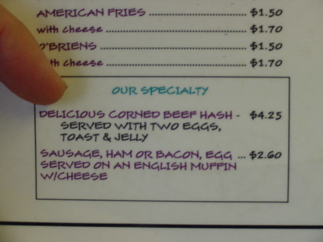 Also I had been thinking more and more about their "Delicious Corned Beef Hash" lately and had decided how to have the eggs prepared while walking off the ice (scrambled).  At the last moment,  I split a ham and cheese omelet and O'Brians with the Mrs.. While it was good I can't help but wonder what might have been...