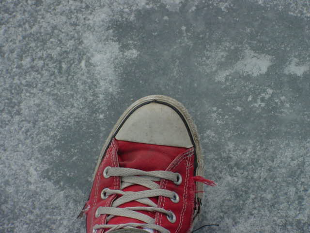 There was very little snow on the lake and the surface was quite smooth.  It was great for skating, treacherous for walking.