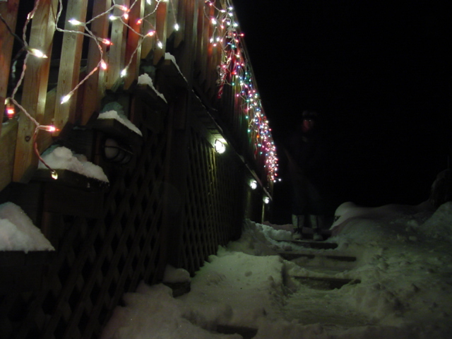 We entered the cabin on the north end of Lake Lucerne after dark on Friday.  The snow was starting and, after clearing some of the white stuff, we retired to the cabin to begin reinstalling the weather station and webcam.