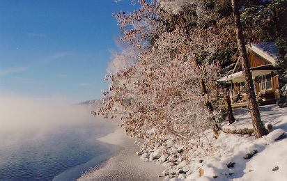 The steam froze as soon as it came into contact with anything on the shore.