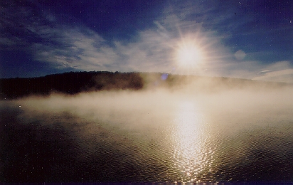 Saturday morning was cold and bright.  The lake was steaming as it rapidly cooled.