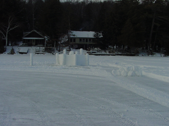 A pile of defensive snow boulders intended to block skip shots from Mr. EMT was the last of the structures.