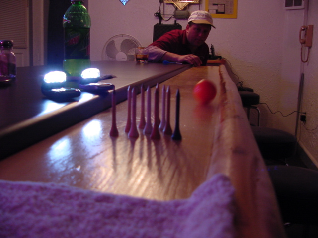 After the spine destroying feats of strength involving boat lifts and piers, Saturday night bar rail bowling proved to be the best use of tees yet.