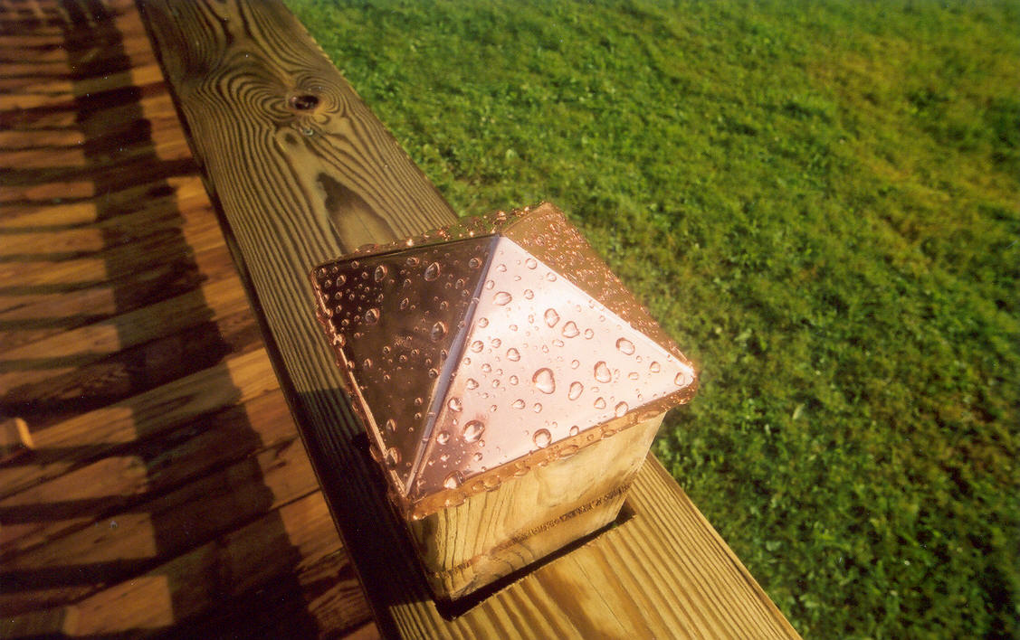 I really like the copper post toppers (available at Home Depot, $2.99 each).