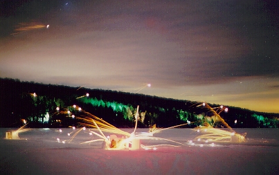 During it's peak, there seemed to be a rocket whistling, ffftttting, or reporting continuously.