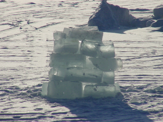 LT took time on Friday to build a monument to the bottle rocket forts destroyed a few weeks ago by al-kida.  Constructed with pieces of his ice fort, it was about 6 feet tall.