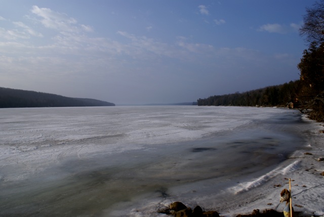 The snow is off the lake and the sides are just starting to pull away.