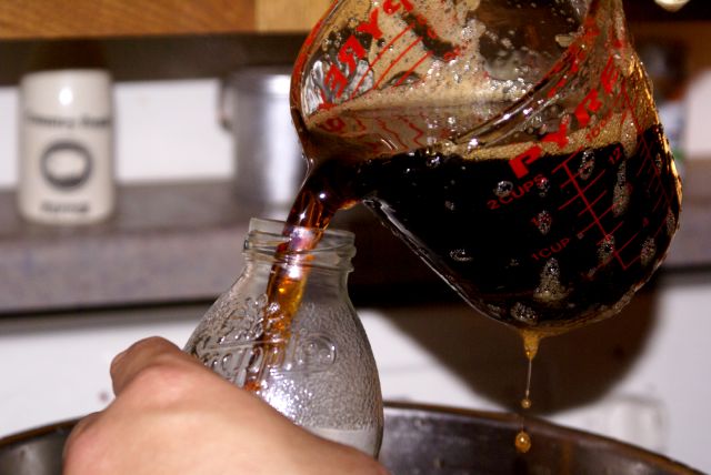 The darker, late season syrup was bottled just after sunset.