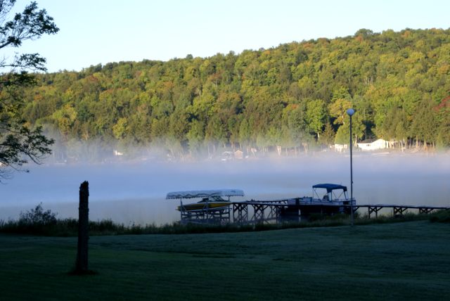 Every morning steam would rise from the lake and the water temperature would become a bit cooler.