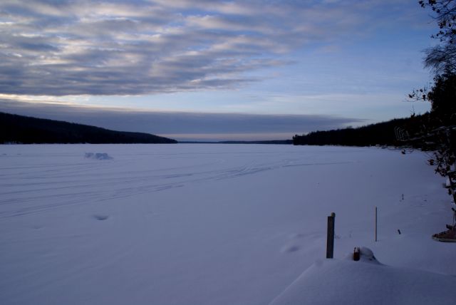Saturday morning was cold.  We planned to ski Brule, but first had to check the ice depth.
