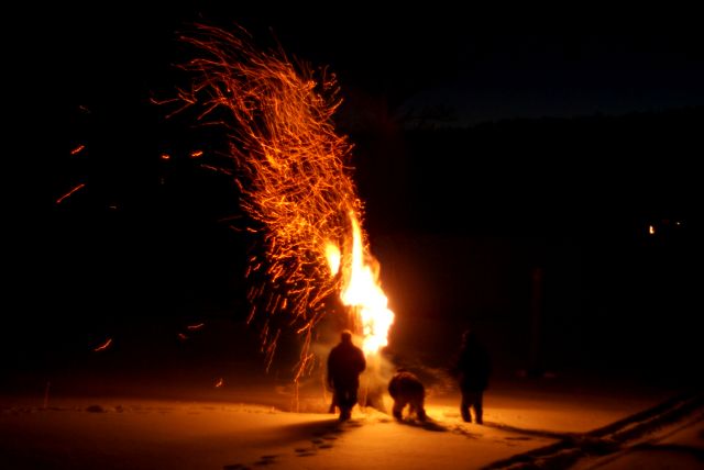 The remains of a big basswood were burned in back of the bar on Saturday night.  It was really in front of the bar, I could not stop the flow of the "B" words in the last sentence.