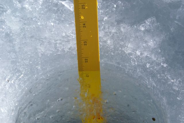 It's a little over 22 inches thick.  That's 3 inches thicker than last year at this time.