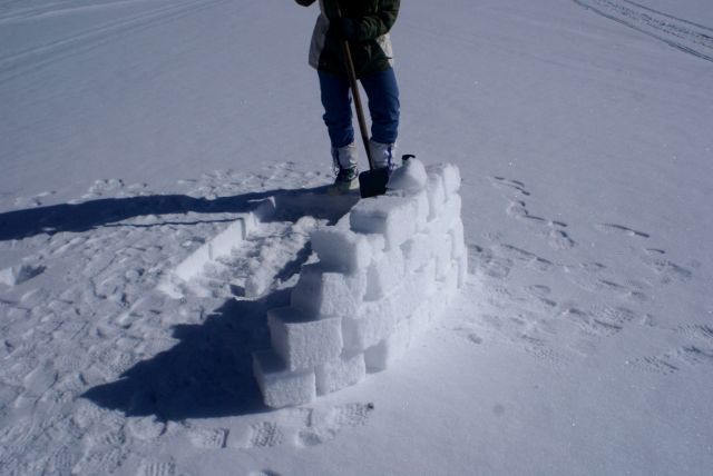 A dozen or so cubes were cut and a small wall was built.  The process took about 5 minutes and will not be made into a movie anytime soon.  I'm not sure that a script will even be written let alone submitted