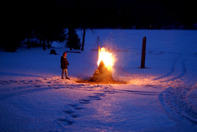On Saturday night, we continued to burn the large basswood on the north end