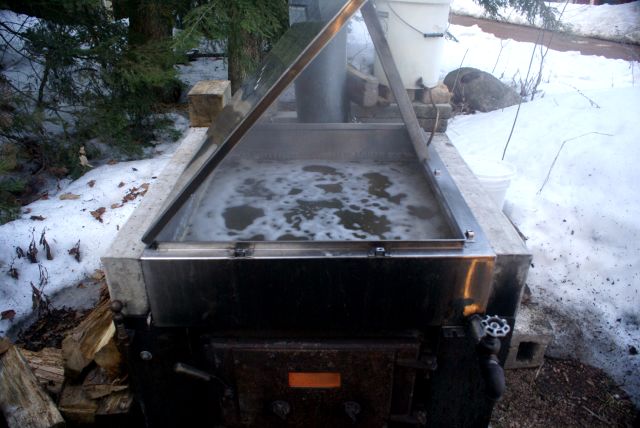Even with the auxiliary cooker pressed into service, the syrup makers were falling behind the sap collection operation.  Both cookers were firing 24 hours a day and by Sunday they had boiled most of the collected sap.