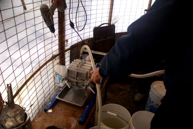 The sap is sucked into a plate filter at what seemed to be about 1 to 2 gpm.