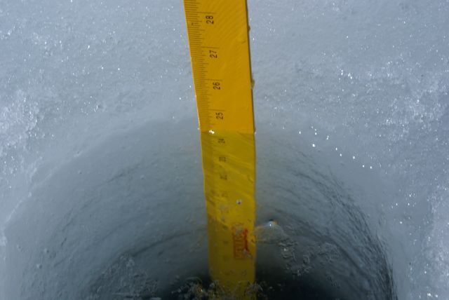 26 inches of ice with very little snow cover means ice out is 2 to 3 weeks away.  A late season cold blast could push it out to May.  We'll know more after this next weekend.