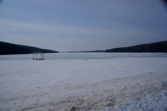 Winter was much longer this year than last (see 2007 archives easter weekend and compare this photo with the last one in the archive).  If the ice pulls away from the shore this week, the first lake level check of the year will be next Saturday.<br><br><br>-Nemo