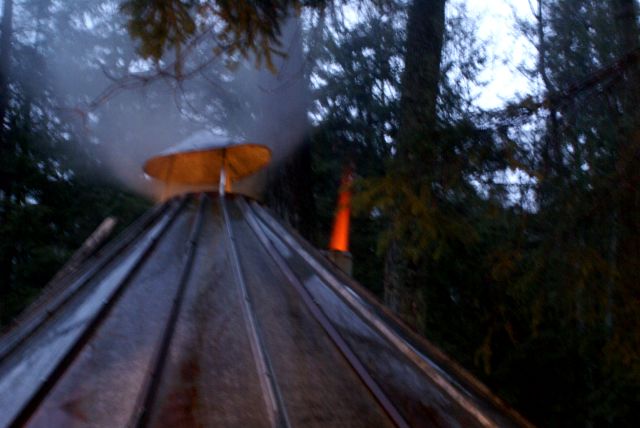 My favorite is when they really get the fire going and a red jet shoots from the stack.