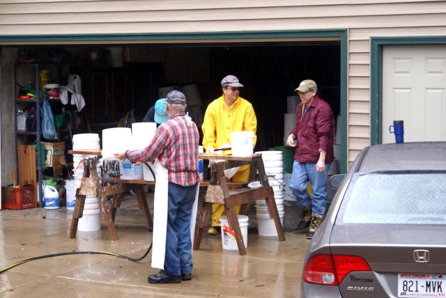 The buckets and spiles were washed and stacked.