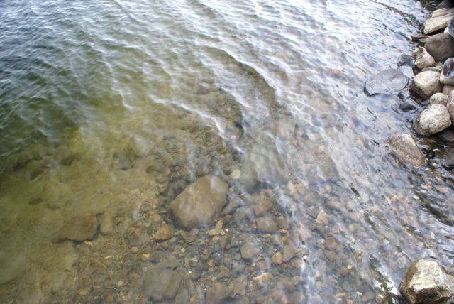 The water is very clear and still quite cold.  No crazy people were seen water skiing, but there are many piers and boats in the water.