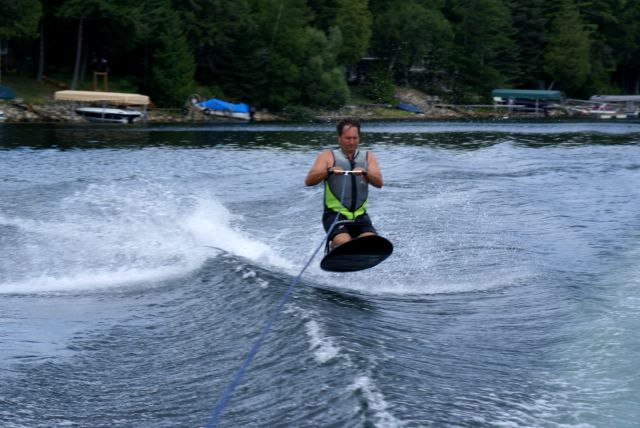The lake was flat all weekend.  Skiing and kneeboarding were done all weekend on, and just above, the surface of the lake.