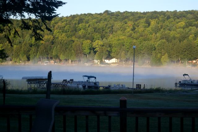 The lake steamed every morning.  It will hit the 60s°F sometime next week.  
