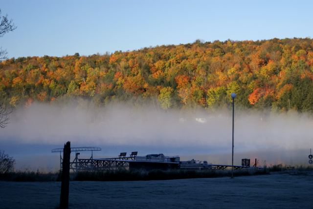 The sun creeked back into the sky Saturday burning off the steam covering the lake.