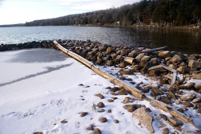 The rocks from the old dance hall on the north end have never been this high above the water since I have been coming up to the lake in 1970.  We need a wet winter and spring.
