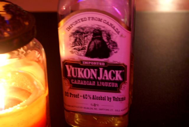 Yukon Jack, made "For hoary nights when men struggle to keep their fires lit and their cabins warm". Okay, we are a man and a woman (not men) and are at a cold bar (not a cabin) but these are just semantics. For the record, Friday and Saturday nights were hoary.  It should work, right?  After a shot on Saturday, the 36°F inside temperature felt like....36°F.  We called the furnace man and slept at Neil's.