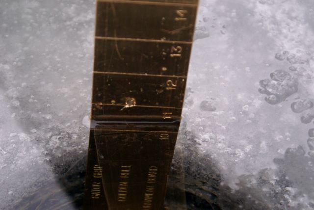 10.5 inches of the good stuff.  More than enough to support a bottle rocket fort.