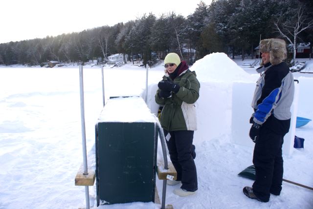 After the form is filled, it's left for a few minutes to allow the pressure of the snow to create a solid mass.