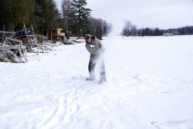 The snow was only about an inch deep on the lake, making it time to start the lake golf season.  My naturally crummy swing combined with bulky clothes and bad lies lead to unseasonably ugly golf.  