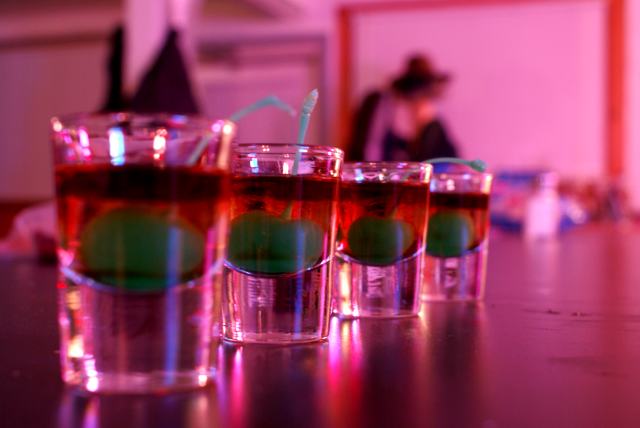 Saturday night had the celebratory air that can only come from a day of successful plumbing.  That, combined with some green maraschino cherries we found, called for the first 