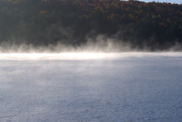 Sunday morning was cold.  The lake steamed as the water temperature creeped closer to freezing.