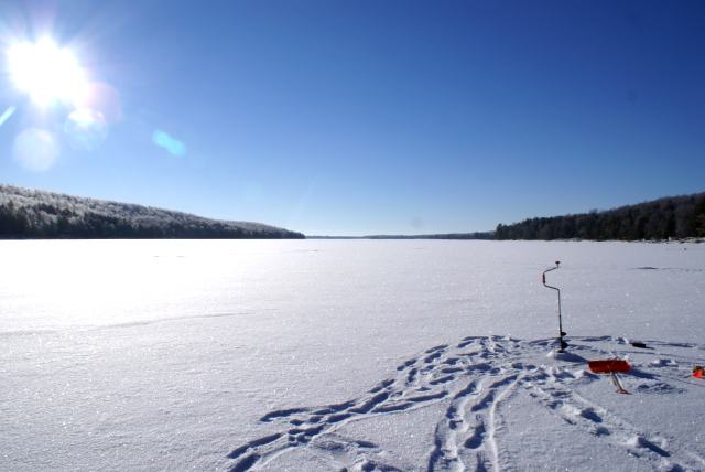 Late Sunday morning it was time to check the ice thickness on the lake.