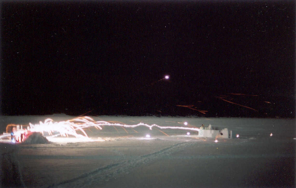 Still, despite being outnumbered 3 to 1 at this point, the south managed several accurate shots while the snow around the fort was erupting in bright white explosions.  The bar night that followed was well attended with warriors and spectators that came both in cars and on sleds.