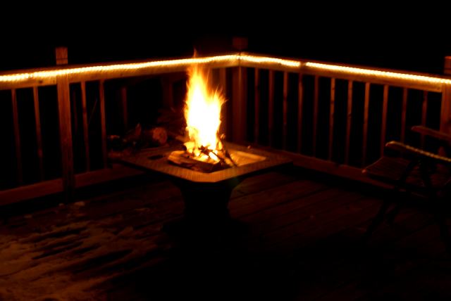 The first deck fire of the year (with cigars!) was held on Saturday night to celebrate the lake ice measurement sans contusions and the passing of Friday's 25+ mph wind..