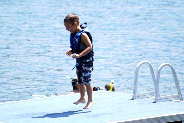 With the air hot and the lake in the 80's°F,  many hopped in and around the water all weekend.
