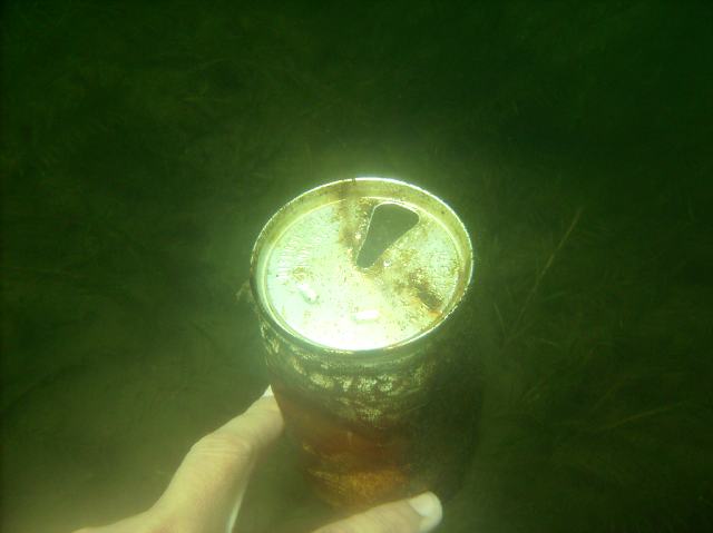 Some cans that rested on the bottom since the era of pop-tops were removed from the lake.