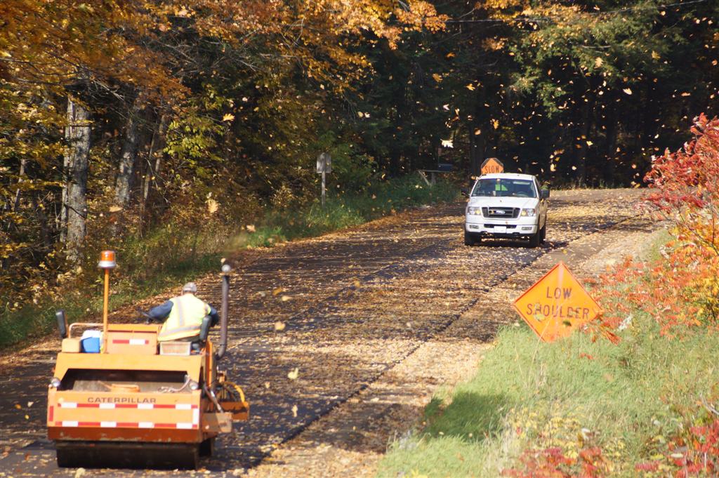 The pavement was laid during one of the year's worst leaf storms.  Drifts of up to one foot were reported.  